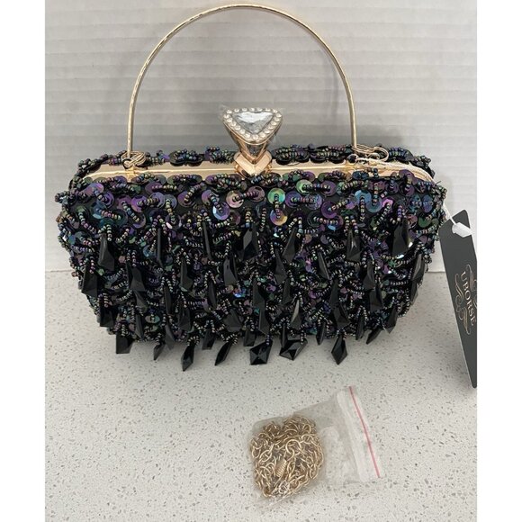 Uborse Handbags - UBORSE Evening Clutch Shoulder Handbag NEW in Box Crystals Beads Sequin Formal
